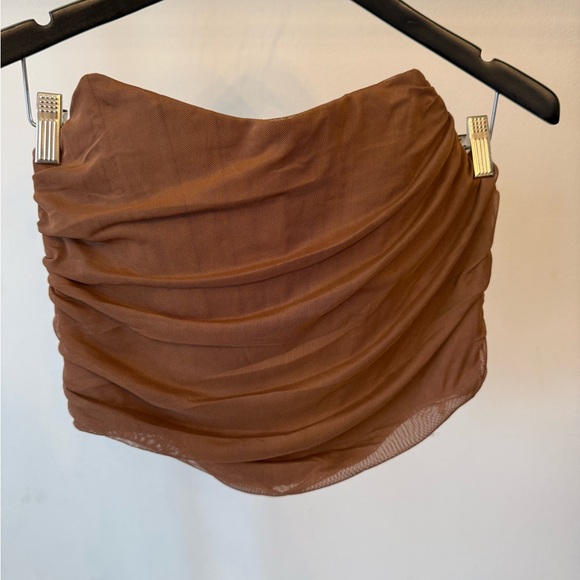 Brown Ruched Mesh Corset Top - Picture 3 of 9